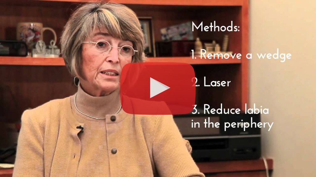 Woman explains three methods for treating peripheral issues: Remove, Laser, Reduce.