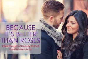 Couple sharing a romantic moment with a heartfelt quote about beauty and love.